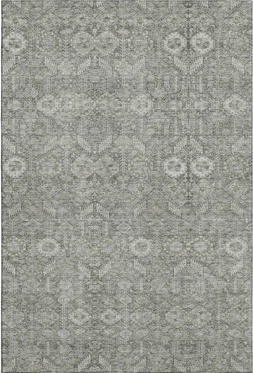 Gray And Ivory Tribal Washable Area Rug With UV Protection Photo 1