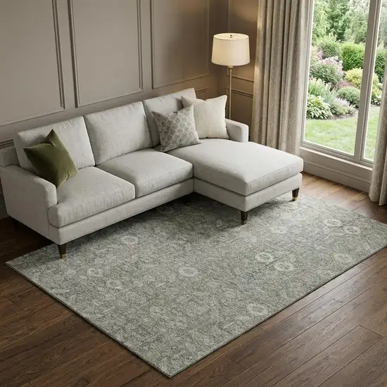 Gray And Ivory Tribal Washable Area Rug With UV Protection Photo 1