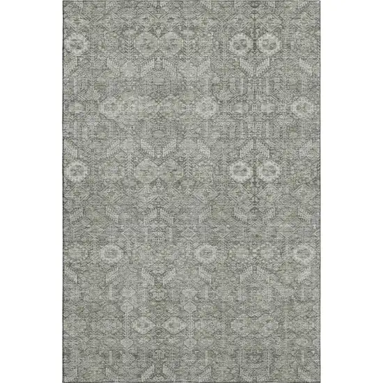 Gray And Ivory Tribal Washable Area Rug With UV Protection Photo 1