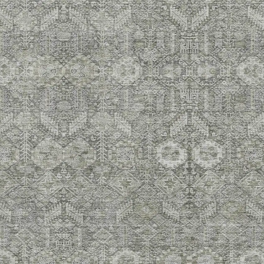 Gray And Ivory Tribal Washable Area Rug With UV Protection Photo 3