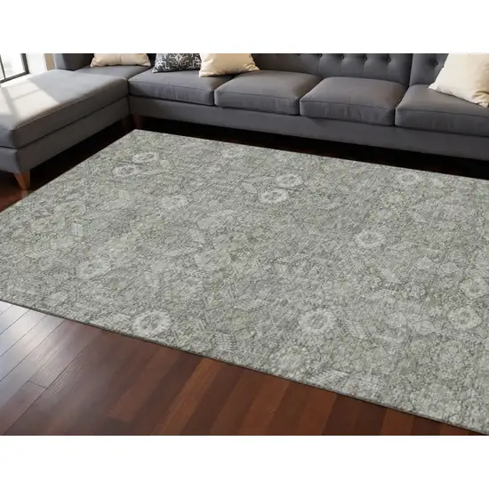 Gray And Ivory Tribal Washable Area Rug With UV Protection Photo 2