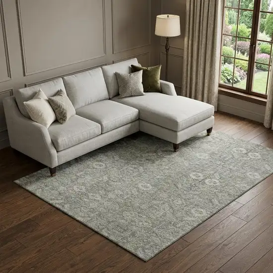 Gray And Ivory Tribal Washable Area Rug With UV Protection Photo 1