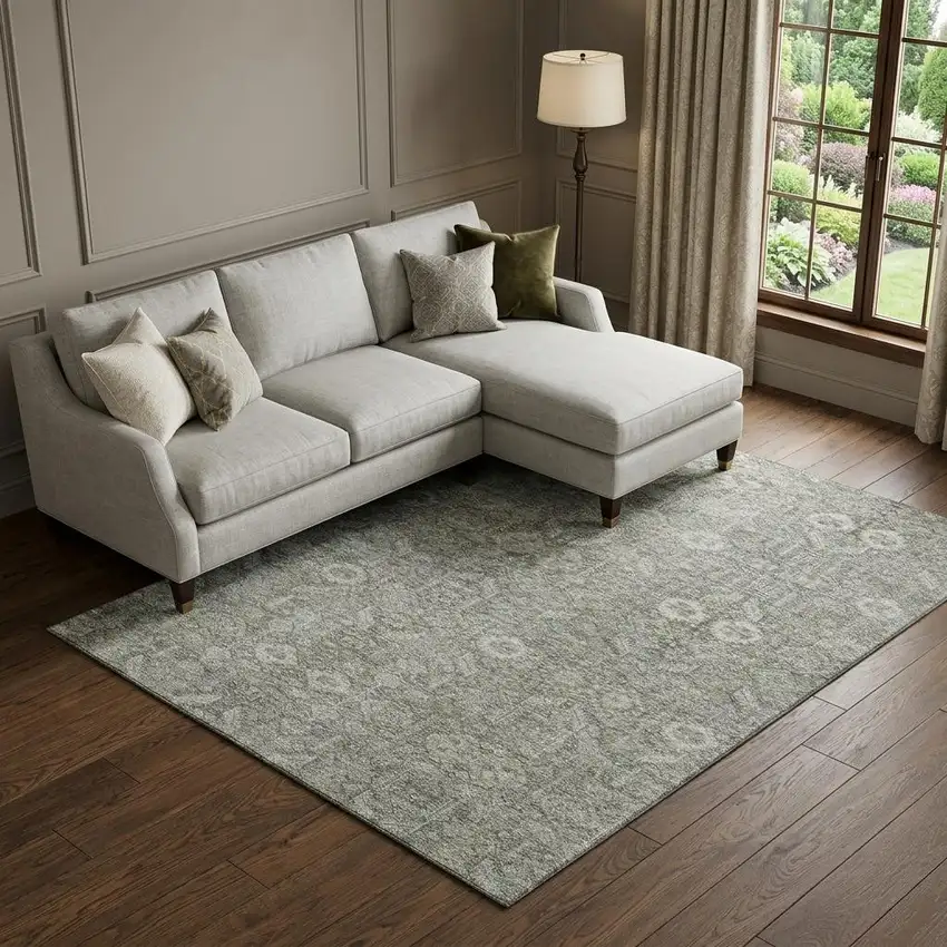 Gray And Ivory Tribal Washable Area Rug With UV Protection Photo 1