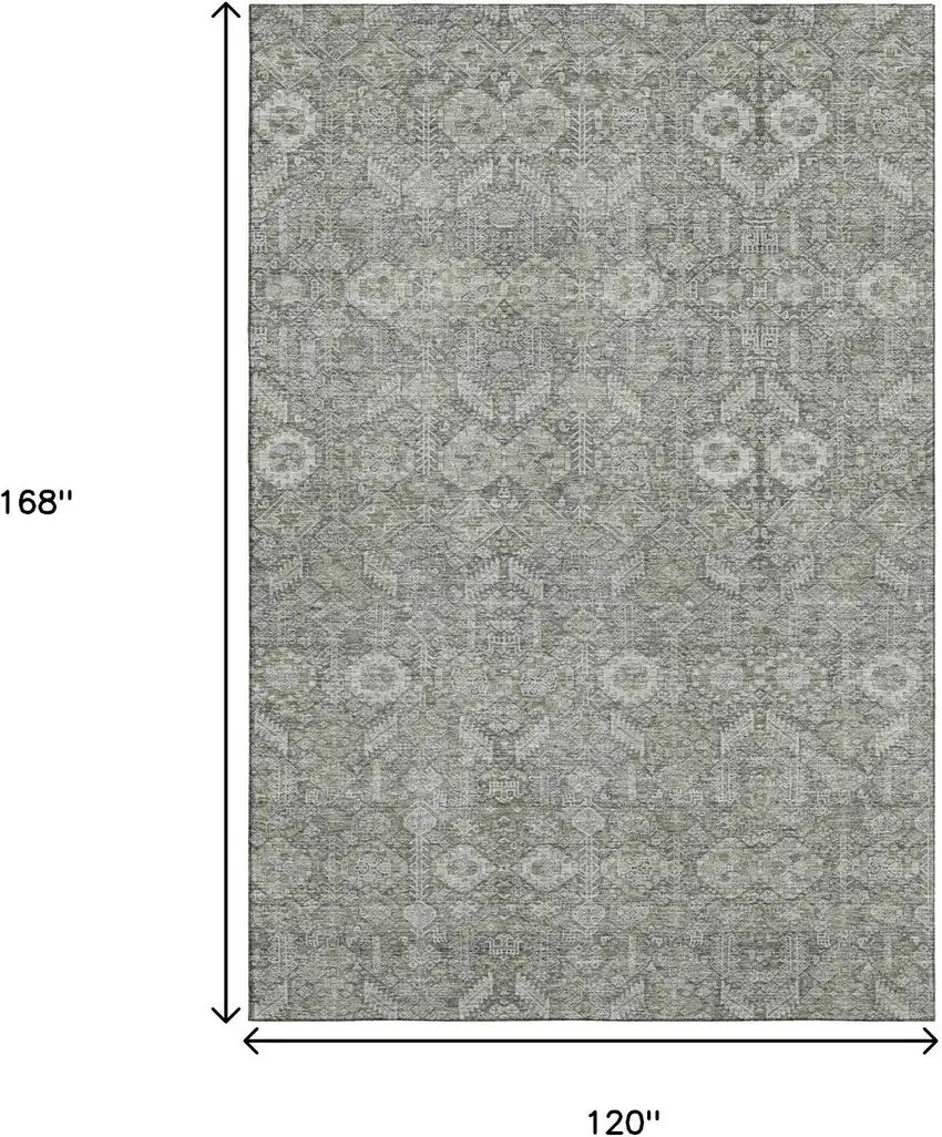 Gray And Ivory Tribal Washable Area Rug With UV Protection Photo 3