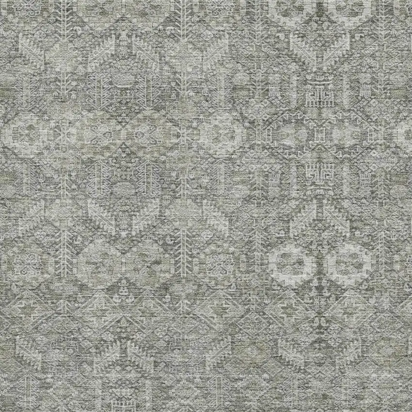 Gray And Ivory Tribal Washable Area Rug With UV Protection Photo 3