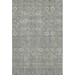 Photo of Gray And Ivory Tribal Washable Area Rug With UV Protection