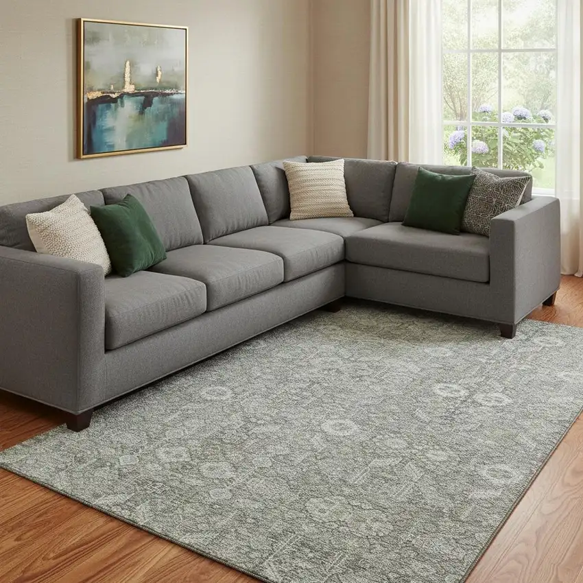 Gray And Ivory Tribal Washable Area Rug With UV Protection Photo 1