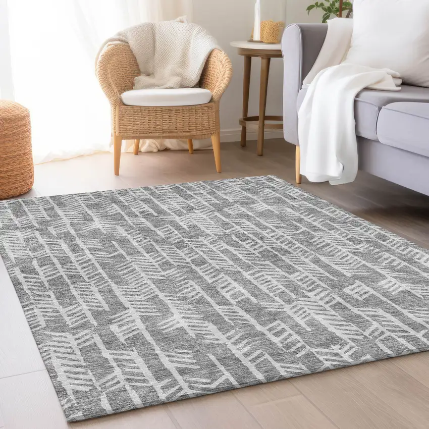 Gray And Ivory Tribal Washable Area Rug With UV Protection Photo 4