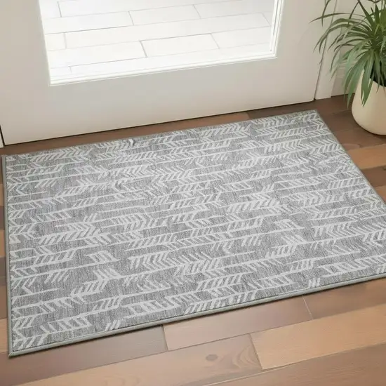 Gray And Ivory Tribal Washable Area Rug With UV Protection Photo 2