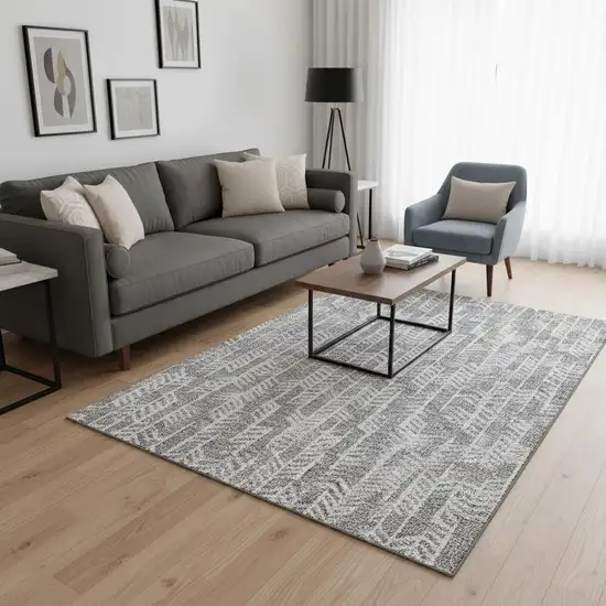 Gray And Ivory Tribal Washable Area Rug With UV Protection Photo 2