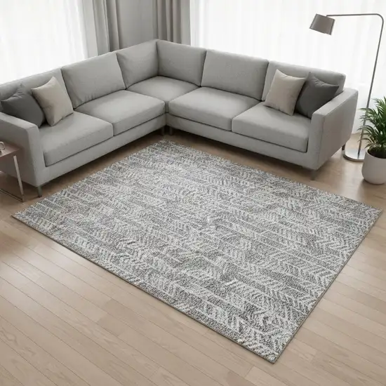 Gray And Ivory Tribal Washable Area Rug With UV Protection Photo 2