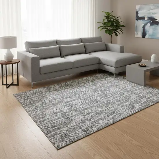 Gray And Ivory Tribal Washable Area Rug With UV Protection Photo 2