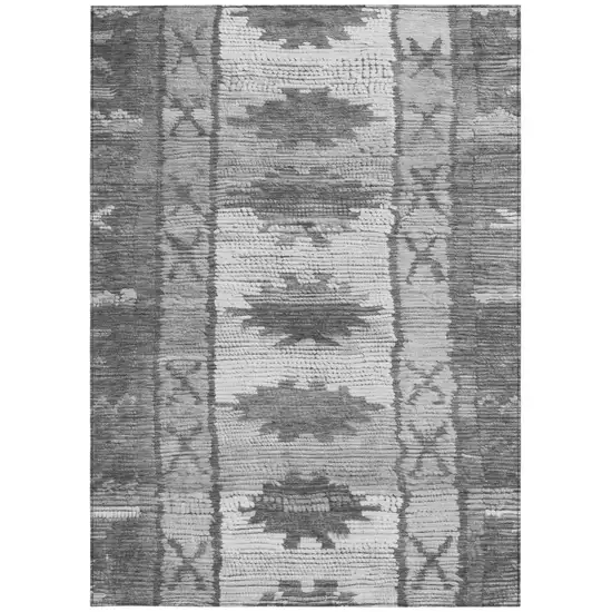 Gray And Ivory Tribal Washable Indoor Outdoor Area Rug Photo 3