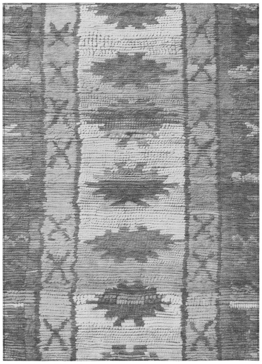 Gray And Ivory Tribal Washable Indoor Outdoor Area Rug Photo 1
