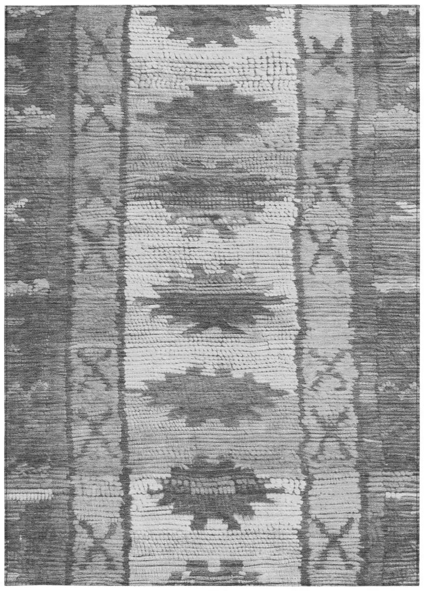 Gray And Ivory Tribal Washable Indoor Outdoor Area Rug Photo 3