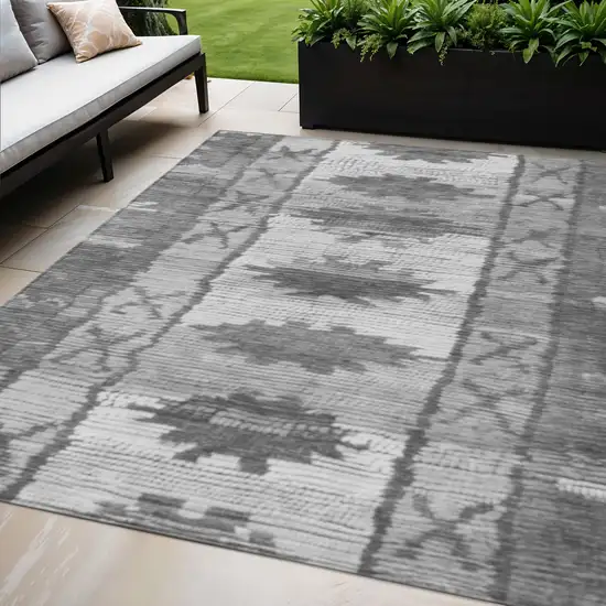 Gray And Ivory Tribal Washable Indoor Outdoor Area Rug Photo 2