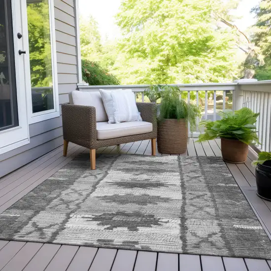 Gray And Ivory Tribal Washable Indoor Outdoor Area Rug Photo 8