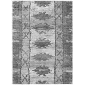 Photo of Gray And Ivory Tribal Washable Indoor Outdoor Area Rug