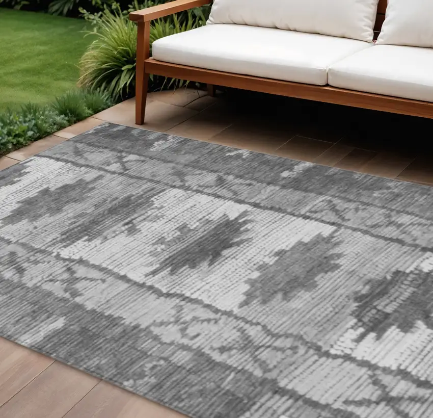 Gray And Ivory Tribal Washable Indoor Outdoor Area Rug Photo 2