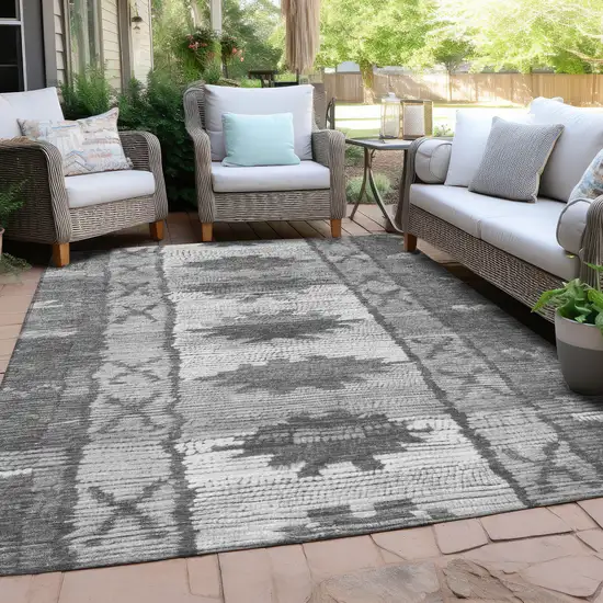 Gray And Ivory Tribal Washable Indoor Outdoor Area Rug Photo 4
