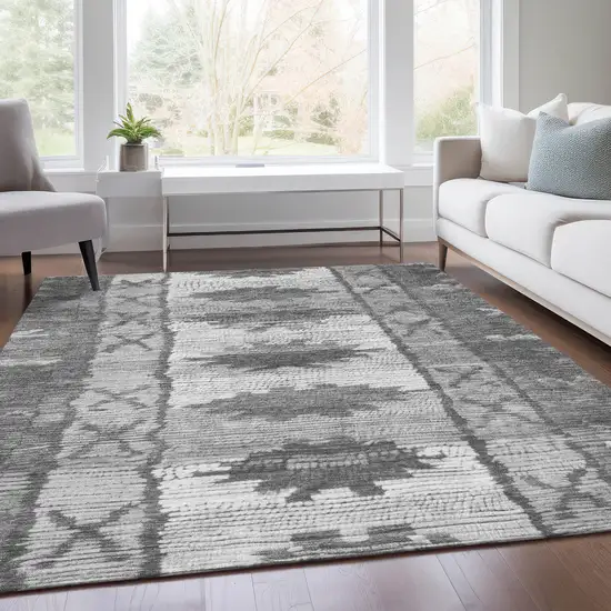 Gray And Ivory Tribal Washable Indoor Outdoor Area Rug Photo 6