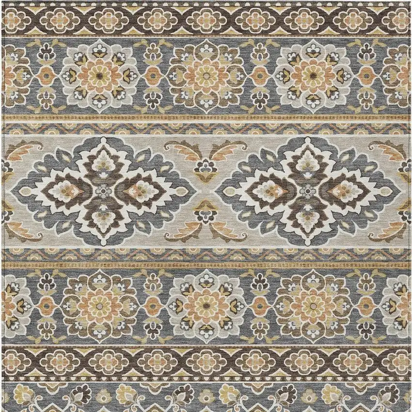 Gray And Ivory Tribal Washable Indoor Outdoor Area Rug Photo 3