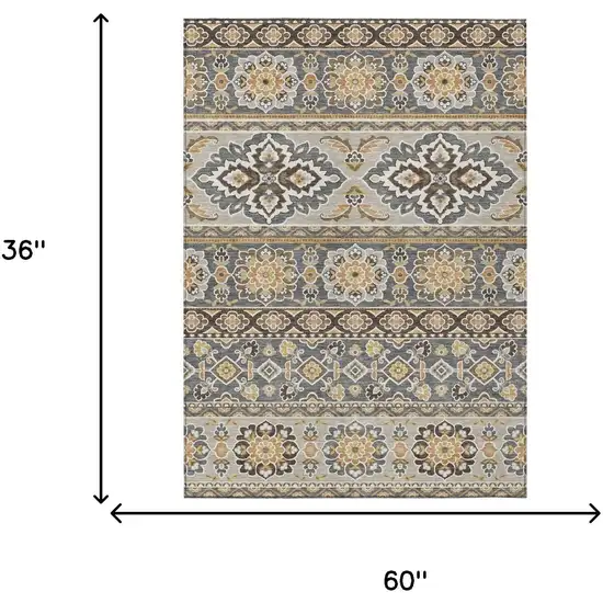 Gray And Ivory Tribal Washable Indoor Outdoor Area Rug Photo 9