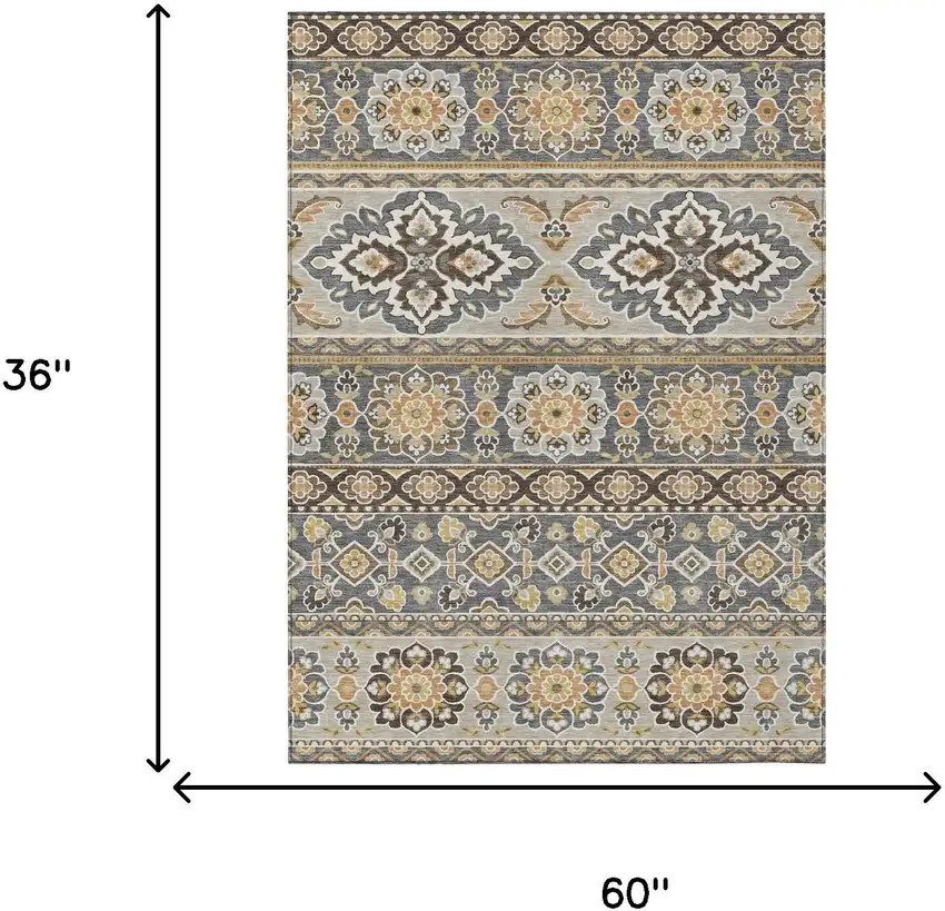 Gray And Ivory Tribal Washable Indoor Outdoor Area Rug Photo 9