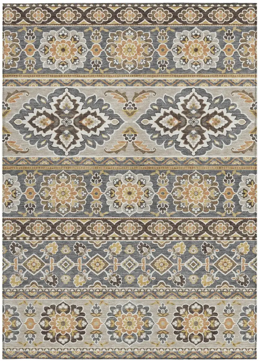 Gray And Ivory Tribal Washable Indoor Outdoor Area Rug Photo 4