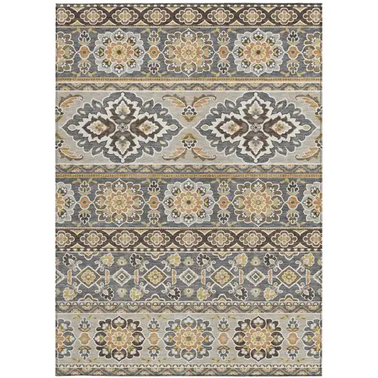 Gray And Ivory Tribal Washable Indoor Outdoor Area Rug Photo 4