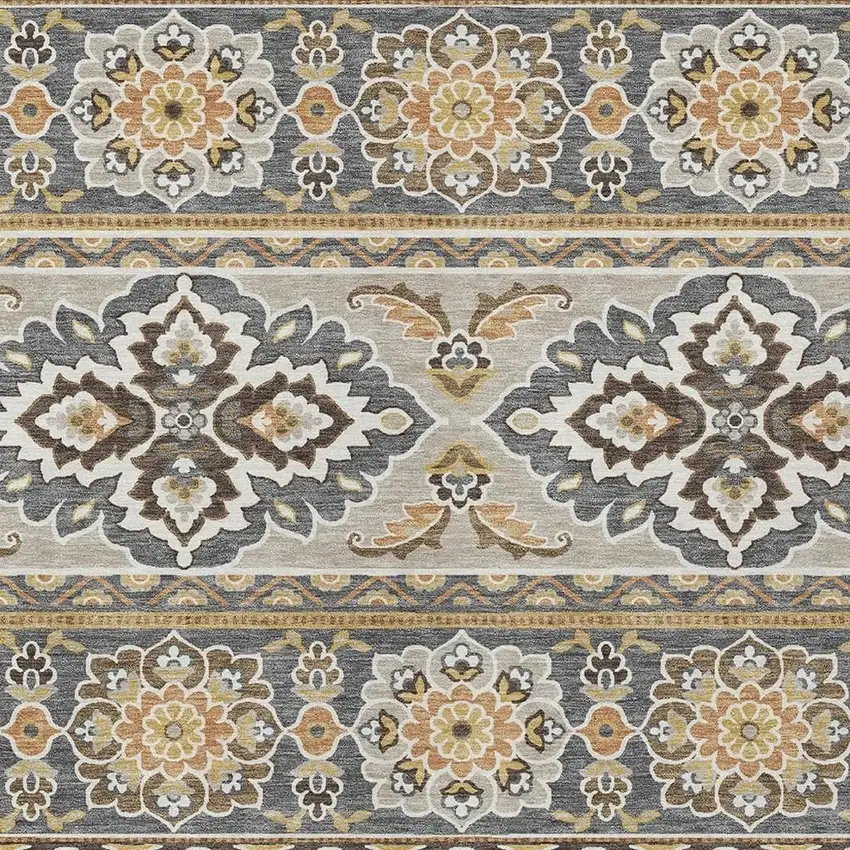 Gray And Ivory Tribal Washable Indoor Outdoor Area Rug Photo 5