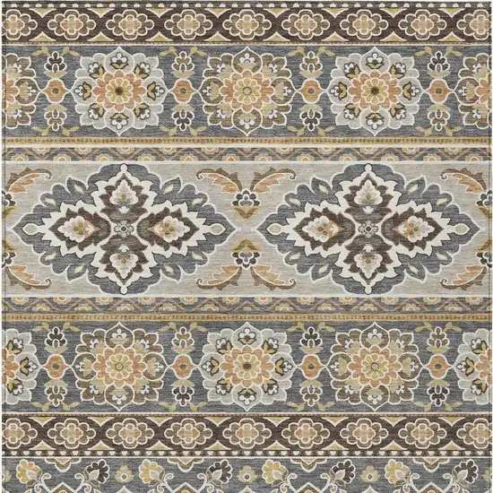Gray And Ivory Tribal Washable Indoor Outdoor Area Rug Photo 6