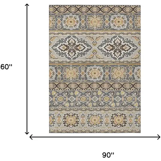 Gray And Ivory Tribal Washable Indoor Outdoor Area Rug Photo 8