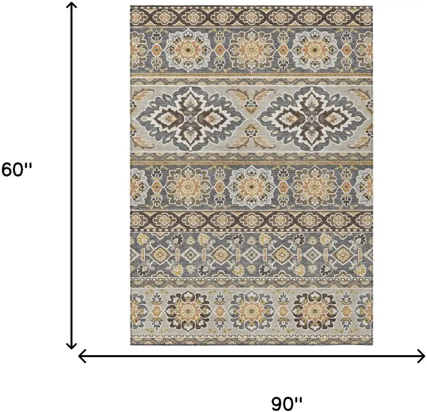 Gray And Ivory Tribal Washable Indoor Outdoor Area Rug Photo 8