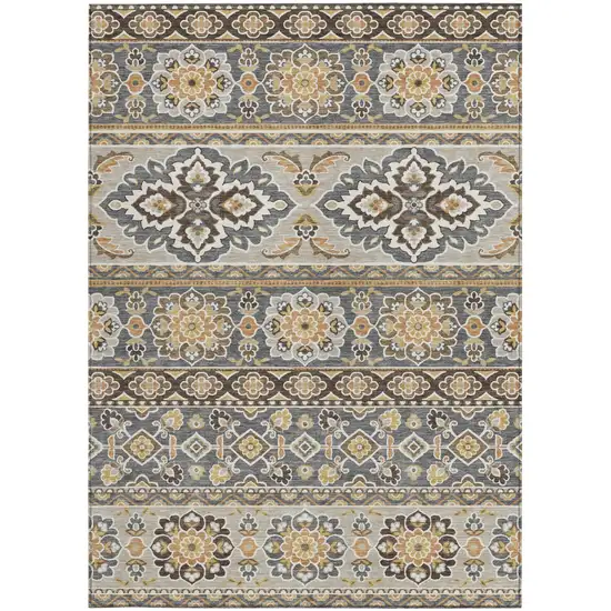 Gray And Ivory Tribal Washable Indoor Outdoor Area Rug Photo 3