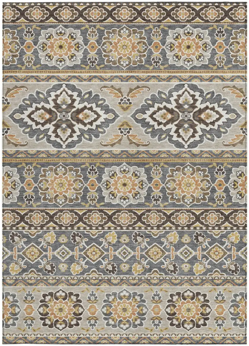 Gray And Ivory Tribal Washable Indoor Outdoor Area Rug Photo 3
