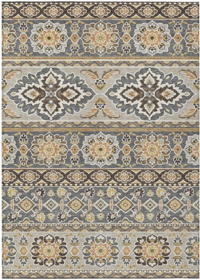 Gray And Ivory Tribal Washable Indoor Outdoor Area Rug Photo 2