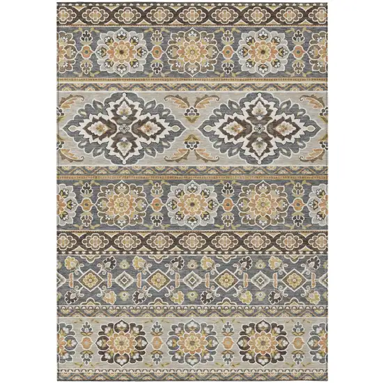 Gray And Ivory Tribal Washable Indoor Outdoor Area Rug Photo 2