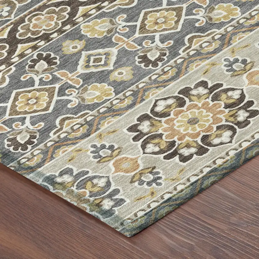 Gray And Ivory Tribal Washable Indoor Outdoor Area Rug Photo 6