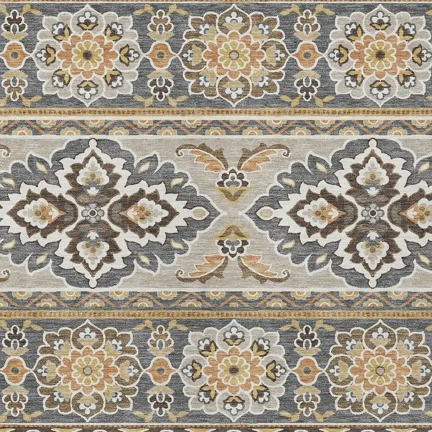 Gray And Ivory Tribal Washable Indoor Outdoor Area Rug Photo 5