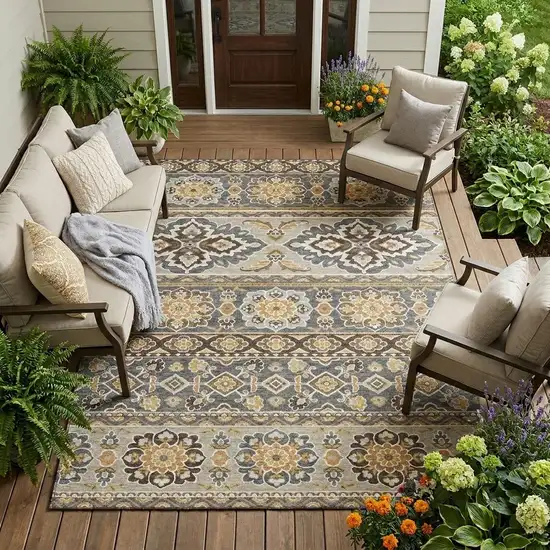 Gray And Ivory Tribal Washable Indoor Outdoor Area Rug Photo 1