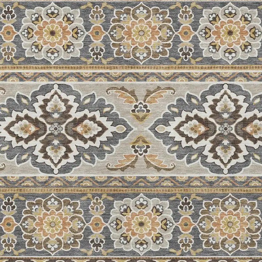 Gray And Ivory Tribal Washable Indoor Outdoor Area Rug Photo 3