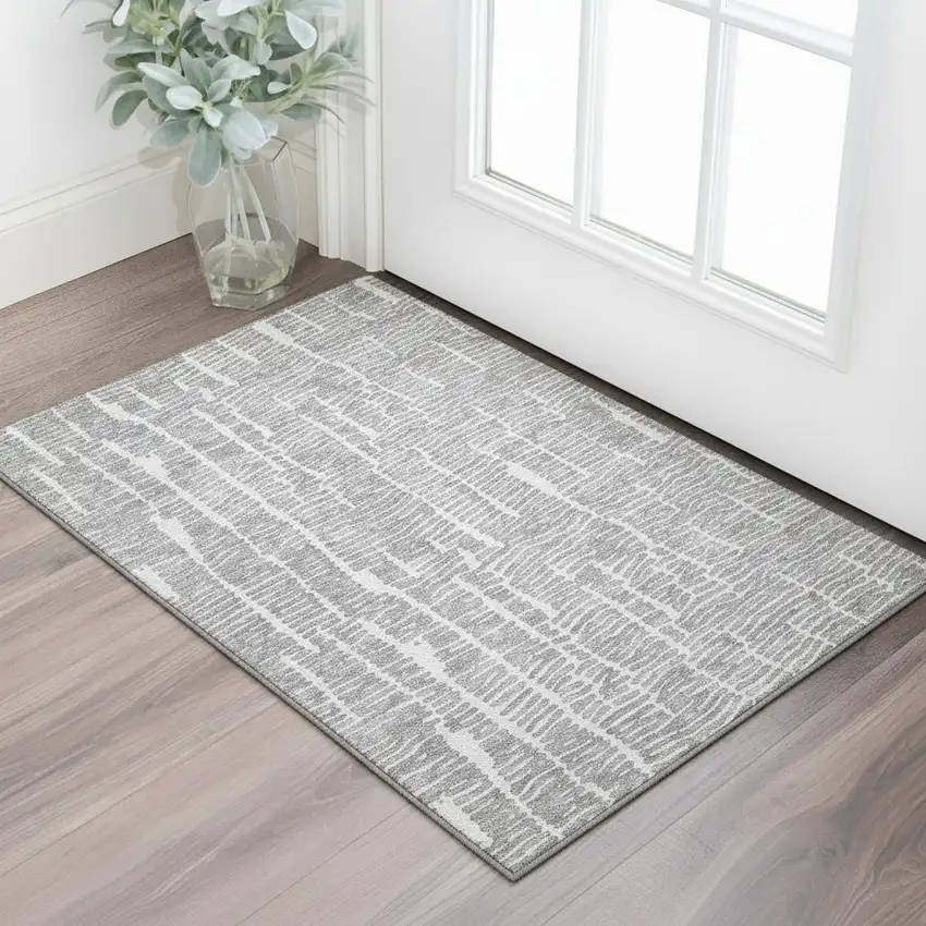 Gray And Ivory Vermicular Washable Area Rug With UV Protection Photo 1