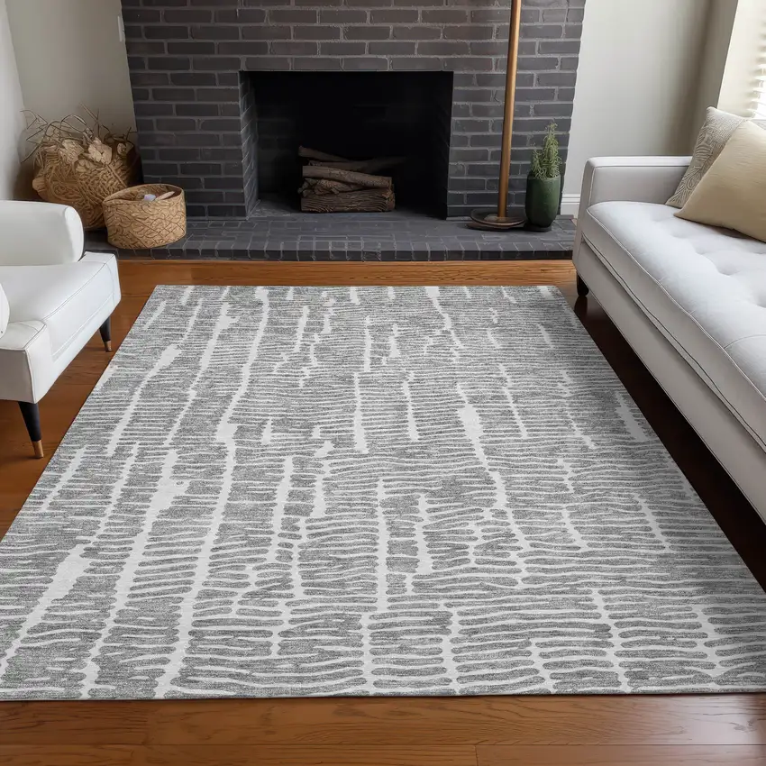 Gray And Ivory Vermicular Washable Area Rug With UV Protection Photo 5