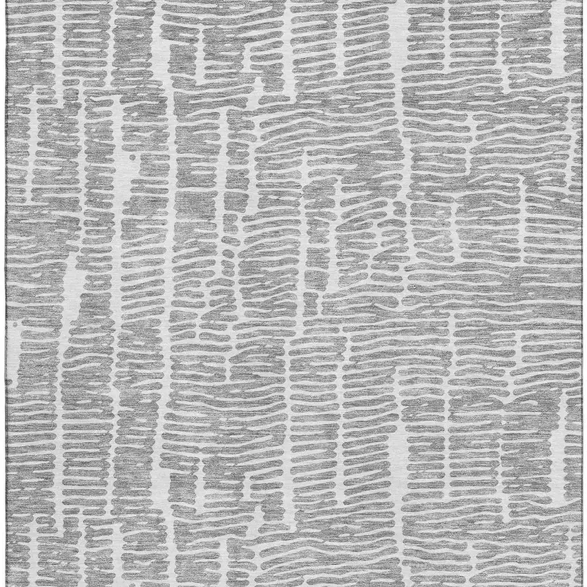Gray And Ivory Vermicular Washable Area Rug With UV Protection Photo 3