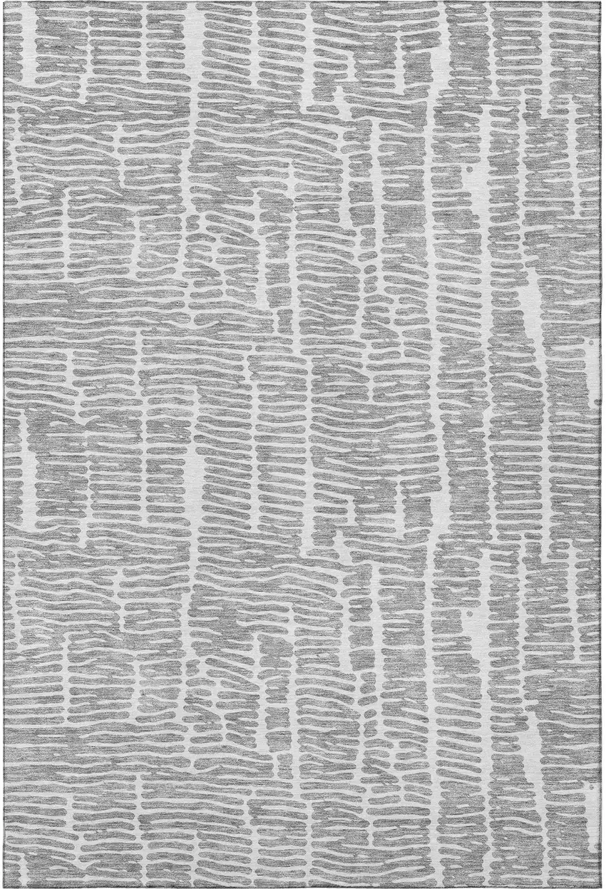 Gray And Ivory Vermicular Washable Area Rug With UV Protection Photo 4