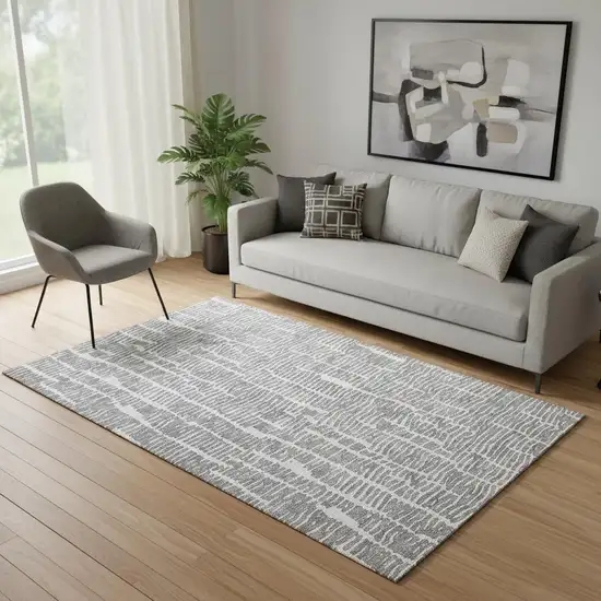 Gray And Ivory Vermicular Washable Area Rug With UV Protection Photo 1