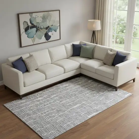 Gray And Ivory Vermicular Washable Area Rug With UV Protection Photo 1
