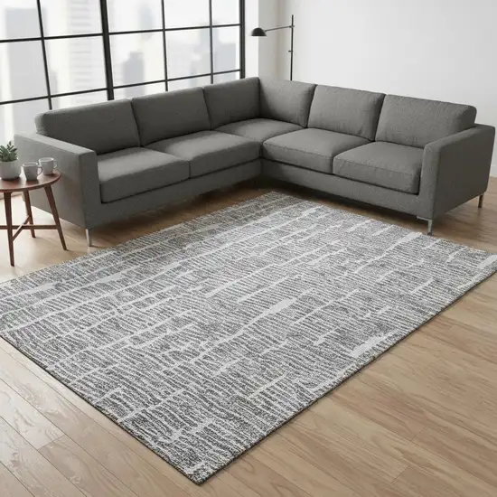 Gray And Ivory Vermicular Washable Area Rug With UV Protection Photo 2