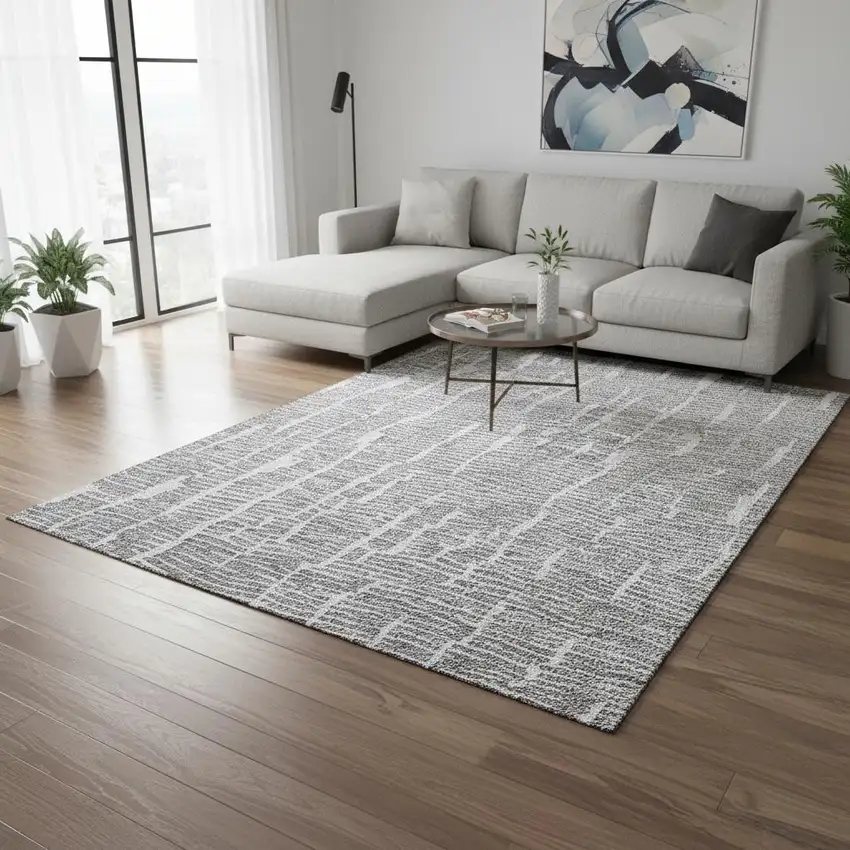 Gray And Ivory Vermicular Washable Area Rug With UV Protection Photo 2